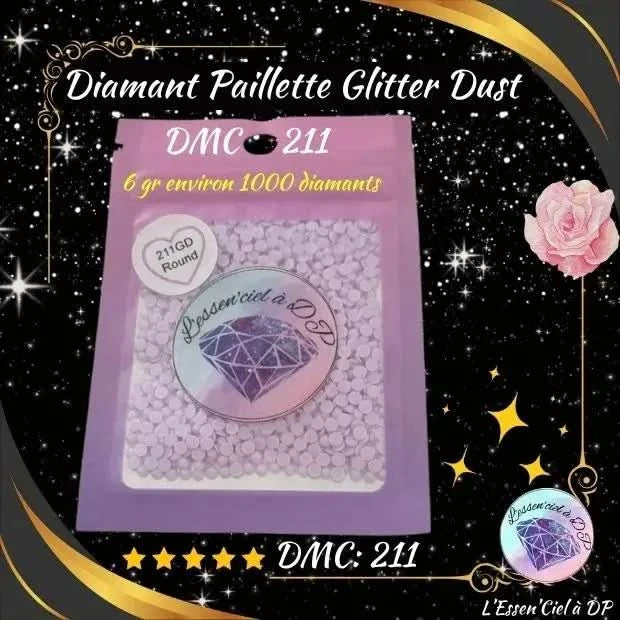 Diamant Paillette Glitter Dust: DMC 211 - Diamant Carré - Diamond Painting - Broderie à Diamant - Art Thérapie