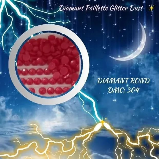 Diamant Paillette Glitter Dust: DMC 304 - Diamant Rond - Diamond Painting - Broderie à Diamant - Art Thérapie