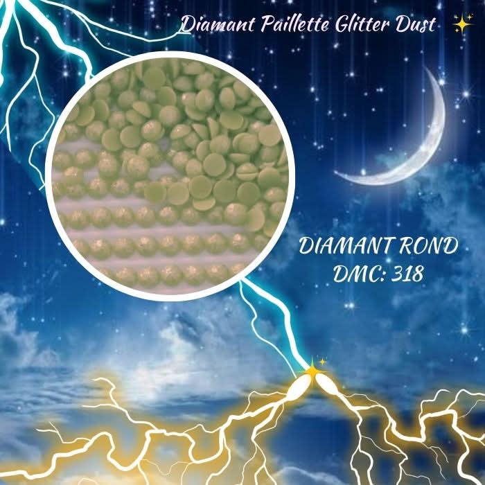Diamant Paillette Glitter Dust: DMC 318 - Diamant Rond - Diamond Painting - Broderie à Diamant - Art Thérapie