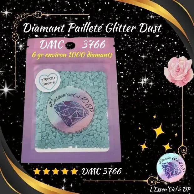 Diamant Paillette Glitter Dust: DMC 3766 - Diamant Carré - Diamond Painting - Broderie à Diamant - Art Thérapie