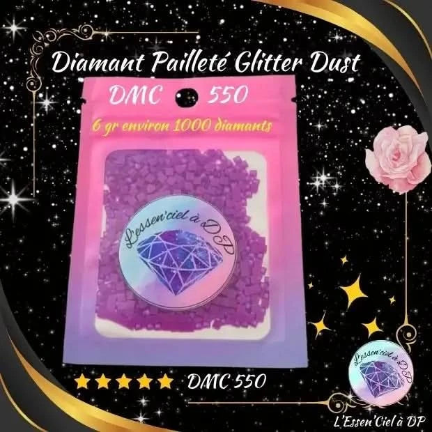Diamant Paillette Glitter Dust: DMC 550 - Diamant Carré - Diamond Painting - Broderie à Diamant - Art Thérapie