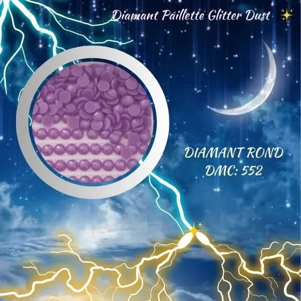 Diamant Paillette Glitter Dust: DMC 552 - Diamant Rond - Diamond Painting - Broderie à Diamant - Art Thérapie