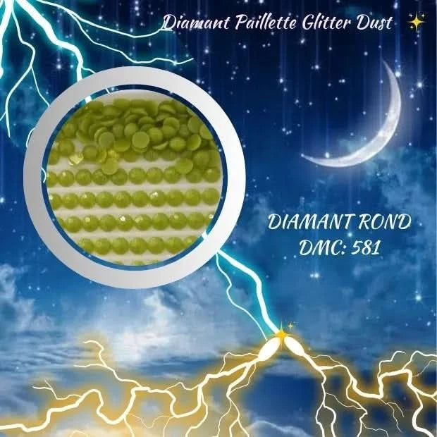 Diamant Paillette Glitter Dust: DMC 581 - Diamant Rond - Diamond Painting - Broderie à Diamant - Art Thérapie