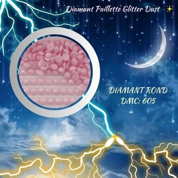Diamant Paillette Glitter Dust: DMC 605 - Diamant Rond - Diamond Painting - Broderie à Diamant - Art Thérapie