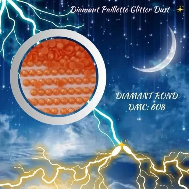 Diamant Paillette Glitter Dust: DMC 608 - Diamant Rond - Diamond Painting - Broderie à Diamant - Art Thérapie