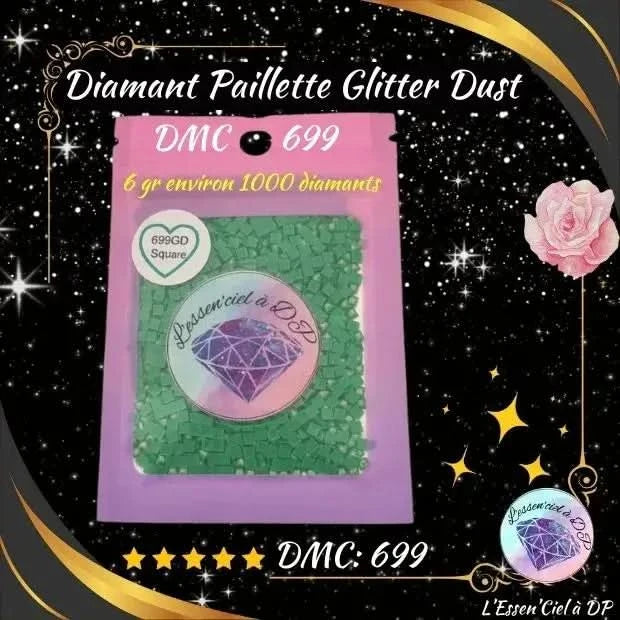 Diamant Paillette Glitter Dust: DMC 699 - Diamant Carré - Diamond Painting - Broderie à Diamant - Art Thérapie