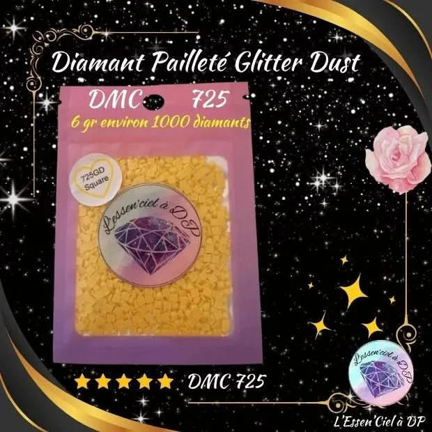 Diamant Paillette Glitter Dust: DMC 725 - Diamant Carré - Diamond Painting - Broderie à Diamant - Art Thérapie
