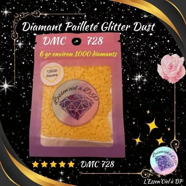 Diamant Paillette Glitter Dust: DMC 728 - Diamant Carré - Diamond Painting - Broderie à Diamant - Art Thérapie
