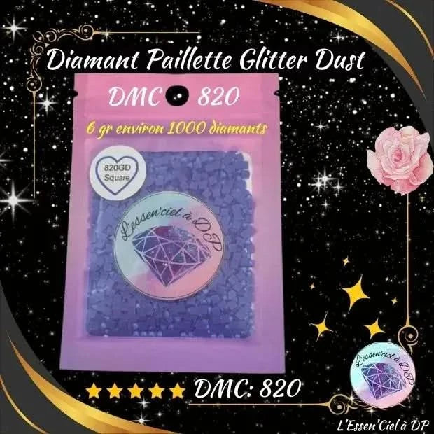 Diamant Paillette Glitter Dust: DMC 820 - Diamant Carré - Diamond Painting - Broderie à Diamant - Art Thérapie