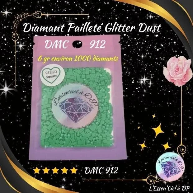 Diamant Paillette Glitter Dust: DMC 912 - Diamant Carré - Diamond Painting - Broderie à Diamant - Art Thérapie