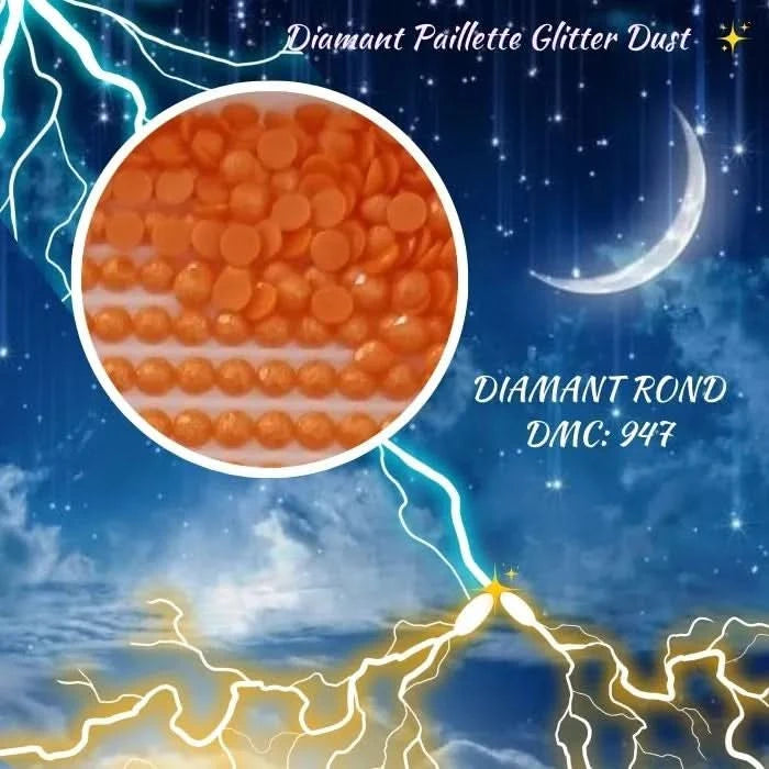 Diamant Paillette Glitter Dust: DMC 947 - Diamant Rond - Diamond Painting - Broderie à Diamant - Art Thérapie