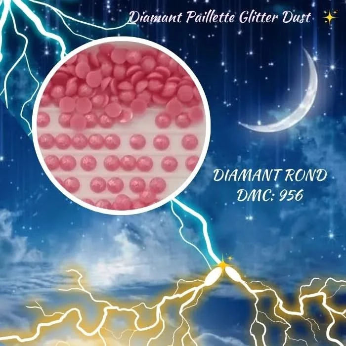 Diamant Paillette Glitter Dust: DMC 956 - Diamant Rond - Diamond Painting - Broderie à Diamant - Art Thérapie