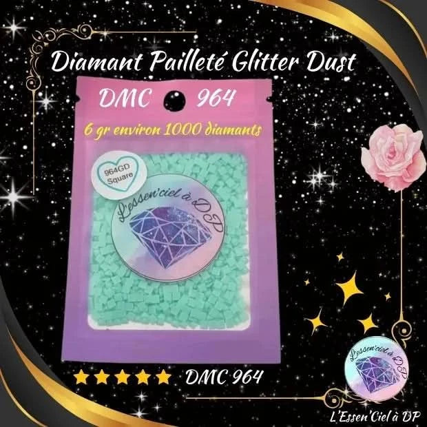 Diamant Paillette Glitter Dust: DMC 964 - Diamant Carré - Diamond Painting - Broderie à Diamant - Art Thérapie