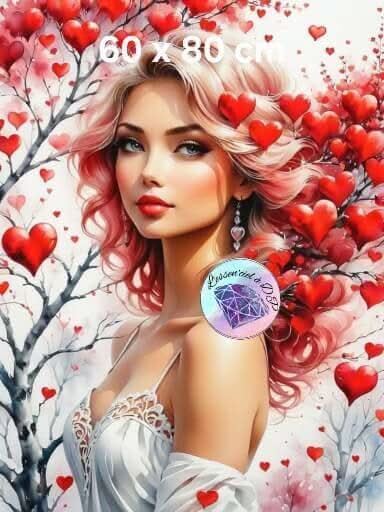 Art Thérapie - Toile Diamond Painting Dame de Coeur - Broderie à Diamant - Dimension de la toile: 60 x 80 cm