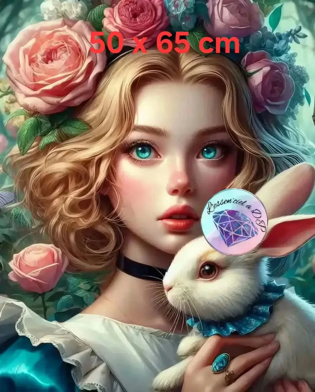 Art Thérapie - Toile Diamond Painting-Jeune-Fille-Lapin - Broderie à Diamant - Dimension de la toile: 60 x 60 cm