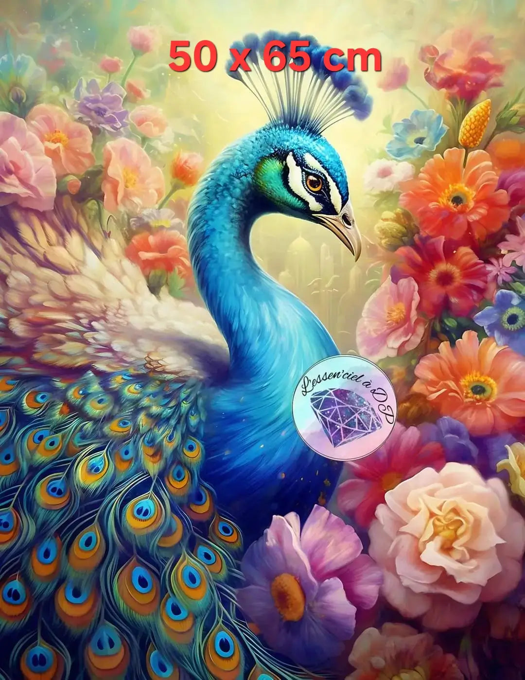 Art Thérapie - Toile Diamond Painting Paon Majestueux - Broderie à Diamant - Dimension de la toile: 50 x 65 cm