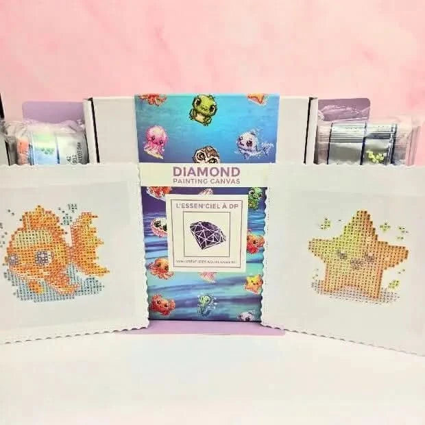12 Mini Kit Animaux Aquatiques - Art Thérapie - Diamond Painting - Broderie à Diamant - Dimension: 13 cm x 13 cm