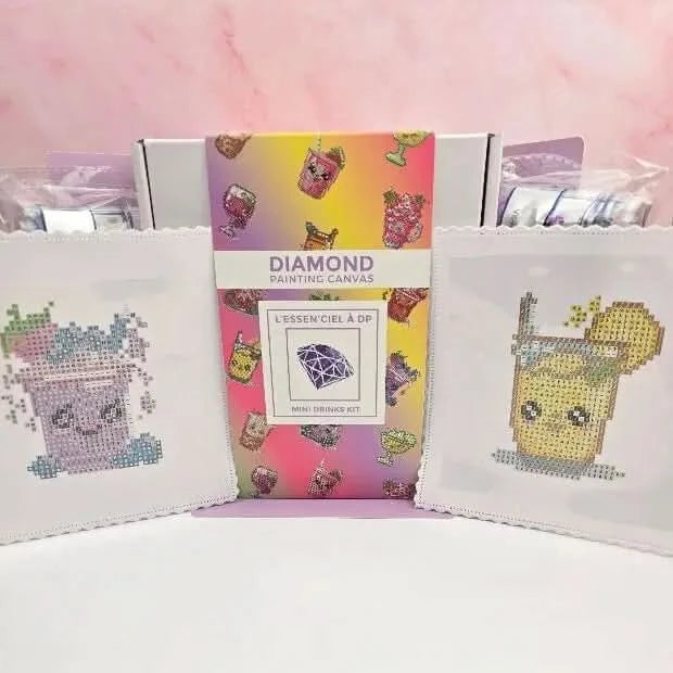 12 Mini Kit Boissons - Art Thérapie - Diamond Painting - Broderie à Diamant - Dimension: 13 cm x 13 cm