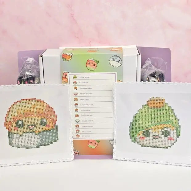 12 Mini kit Sushi Kawaï - Art Thérapie - Diamond Painting - Broderie à Diamant - Dimension: 13 cm x 13 cm