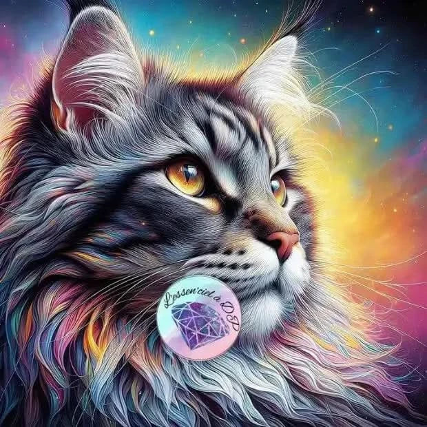 Art Thérapie - Toile Diamond Painting Adorable Chat Pensif - Broderie à Diamant - Dimension de la toile: 60 x 60 cm - un superbe chat aux regards doux et pensif