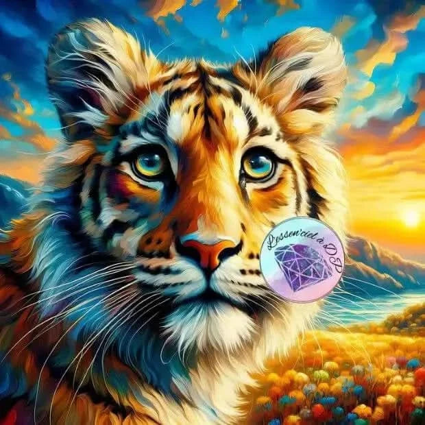 Art Thérapie - Toile Diamond Painting Adorable Tigre Pensif - Broderie à Diamant - Dimension de la toile: 60 x 60 cm