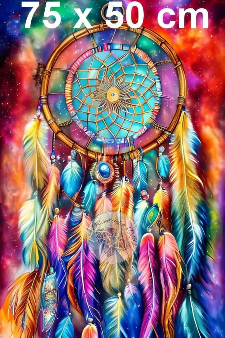 Art Thérapie - Toile Diamond Painting Attrape-rêves arc-en-ciel - Broderie à Diamant - Dimension de la toile: 75 x 50 cm