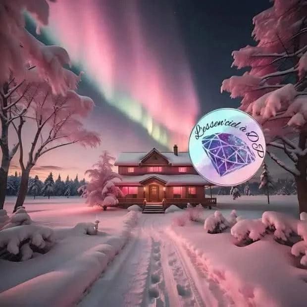 Art Thérapie - Toile Diamond Painting Aurore Boréale d'Hiver - Broderie à Diamant - Dimension de la toile: 60 x 60 cm - un chalet et une immense aurore boréale qui illumine le ciel