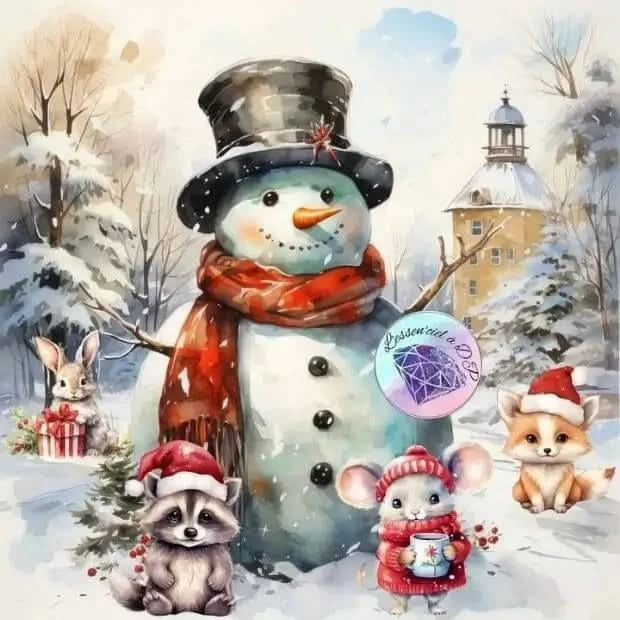 Art Thérapie - Toile Diamond Painting Bonhomme de Neige - Broderie à Diamant - Dimension de la toile: 60 x 60 cm