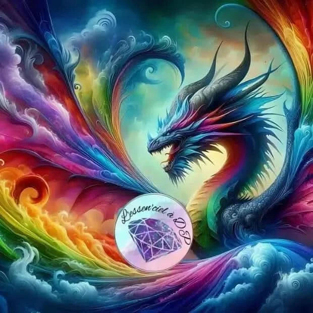 Art Thérapie - Diamond painting Dragon Aux Ailes Arc-En-Ciel - Ce dragon aux ailes flamboyantes agite ses ailes aux couleurs éclatantes de l'arc-en-ciel - Broderie à Diamant - Dimension de la toile: 60 x 60 cm