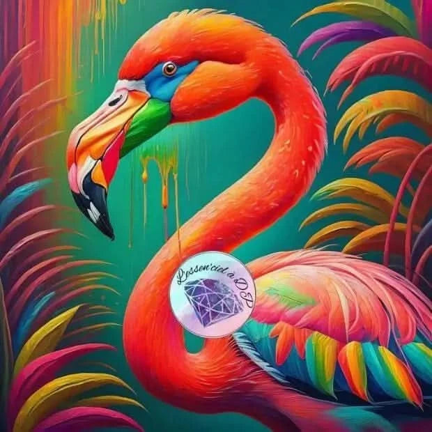 Art Thérapie - Toile Diamond Painting Flamant Rose Coloré - Broderie à Diamant - Dimension de la toile: 60 x 60 cm
