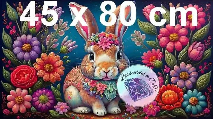 Art Thérapie - Toile Diamond Painting Lapin Fleuri - Broderie à Diamant - Dimension de la toile: 45 x 80 cm