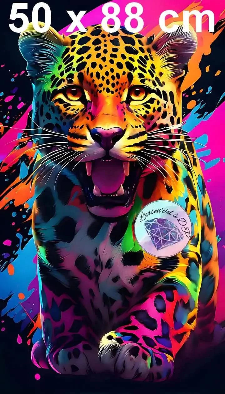 Art Thérapie - Toile Diamond Painting Léopard Aux Couleurs Artistiques - Broderie à Diamant - Dimension de la toile: 50 x 88 cm