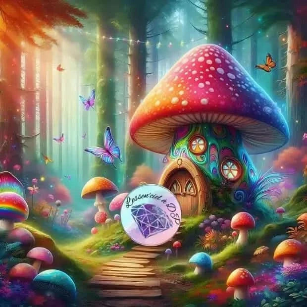 Art Thérapie - Toile Diamond Painting Maison Champignon Rouge Moucheté - Broderie à Diamant - Dimension de la toile: 60 x 60 cm