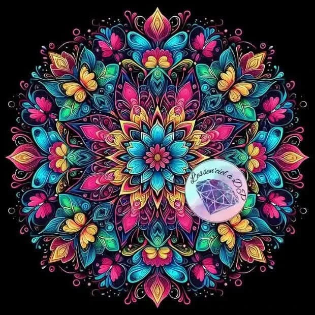 Art Thérapie - Toile de Diamond Painting Mandala Papillons Colorés - œuvre mettant en avant un mandala où s'épanouissent des papillons et des fleurs éclatantes - Broderie à Diamant - Dimension de la toile: 60 x 60 cm