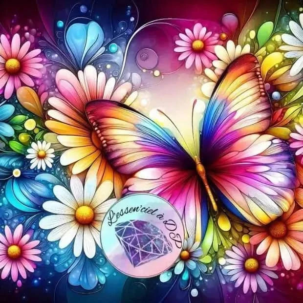 Art Thérapie - Toile Diamond Painting Papillon Fleurs - Broderie à Diamant - Dimension: 60 x 60 cm