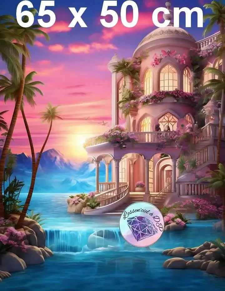 Art Thérapie - Toile Diamond Painting Paradis sur le Bord de l'Eau - Broderie à Diamant - Dimension de la toile: 65 x 50 cm