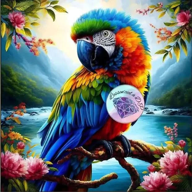 Art Thérapie - Toile Diamond Painting Perroquet Aras Multicolore - Broderie à Diamant - Dimension de la toile: 60 x 60 cm - Splendide perroquet de la race des Aras aux plumages éclatants