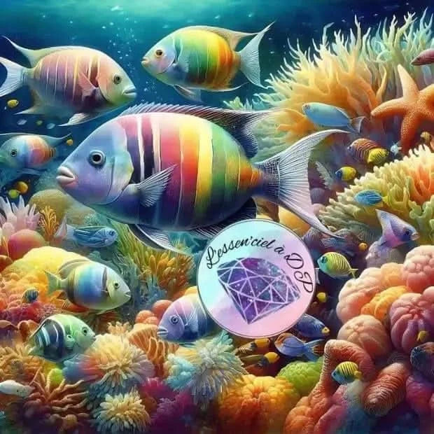 Art Thérapie - Toile Diamond Painting Poissons Arc-En-Ciel - Broderie à Diamant - Dimension de la toile: 60 x 60 cm - Voici un spectacle du monde marin avec un magnifique banc de poissons multicolores