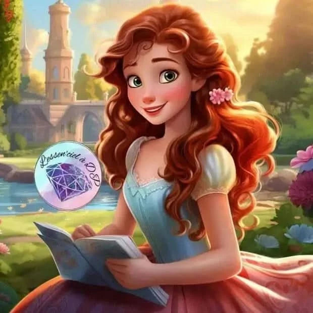 Art Thérapie - Toile Diamond Painting Princesse A - Broderie à Diamant - Dimension de la toile: 55 x 60 cm - une princesse de dessin animé qui rayonne de joie. Elle a de beaux cheveux roux ornés de fleurs