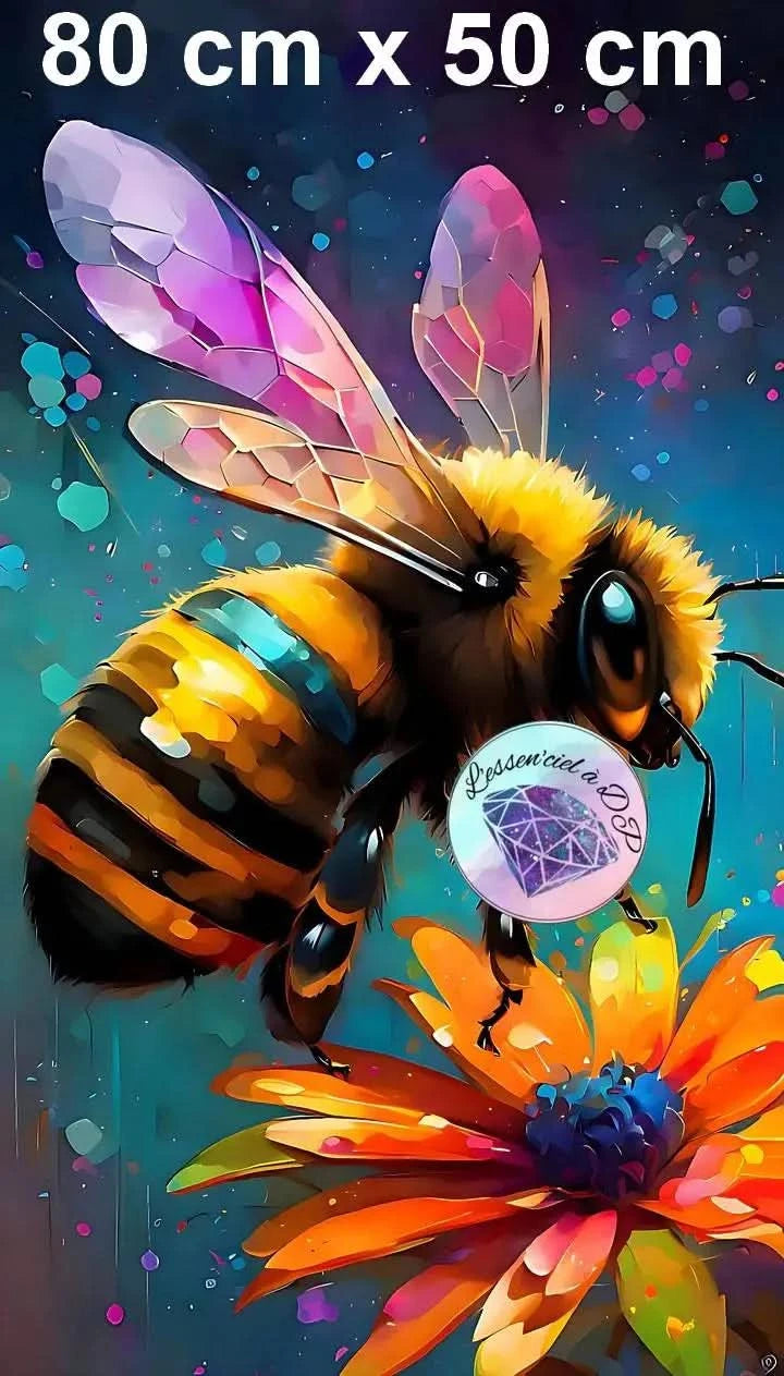 Art Thérapie - Toile Diamond Painting Reine Des Abeilles - Broderie à Diamant - Dimension de la toile: 80 x 50 cm - une jolie reine des abeilles se posant délicatement sur une fleur jaune éclatante au crépuscule