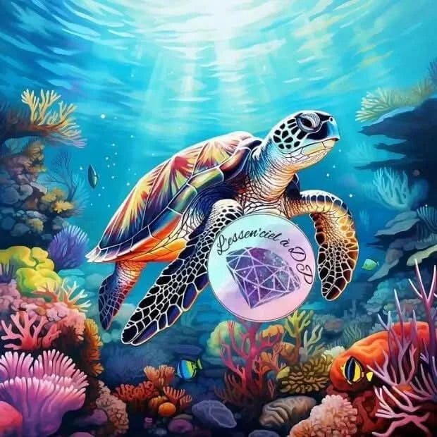 Art Thérapie - Toile Diamond Painting Tortue de Mer Élégante - Broderie à Diamant - Dimension de la toile: 60 x 60 cm