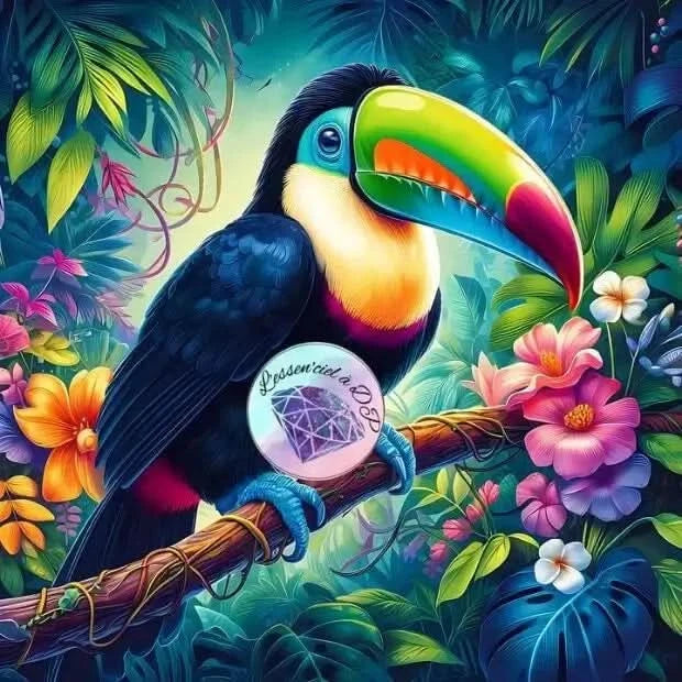 Art Thérapie - Diamond Painting Toucan Exotique - Le toucan se distingue par son magnifique bec, ses pattes bleues, son cou robuste et son plumage noir bleuté. - Broderie à Diamant - Dimension de la toile: 60 x 60 cm