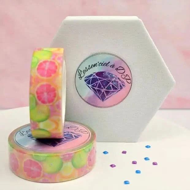 Washi Tape Agrumes Acidulés - Dimension: 5 mètres x 15 mm de largeur - Art Thérapie - Broderie à Diamant - Diamond Painting