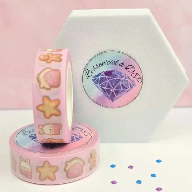 Washi Tape biscuit de Noël - Dimension: 5 mètres x 15 mm de largeur - Art Thérapie - Broderie à Diamant - Diamond Painting