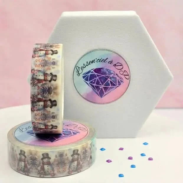 Washi Tape Bonhomme de Neige - Dimension: 5 mètres x 15 mm de largeur - Art Thérapie - Diamond Painting - Broderie à Diamant