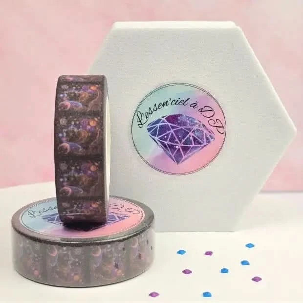 Washi Tape Chat Cosmique - Dimension: 5 mètres x 15 mm de largeur - Art Thérapie - Broderie à Diamant - Diamond Painting