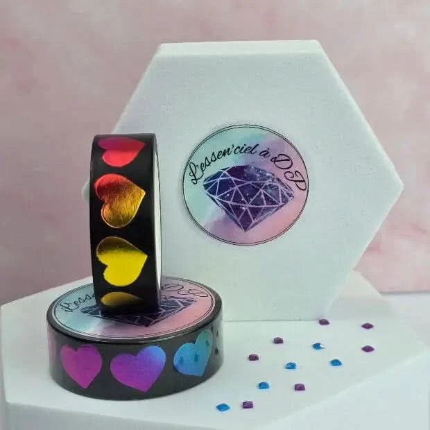 Washi Tape Coeur de St-Valentin Arc-En-Ciel - Dimension: 10 mètres x 15 mm de largeur - Art Thérapie - Broderie à Diamant - Diamond Painting