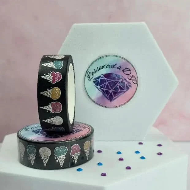 Washi Tape Cornet de Glace - Dimension: 10 mètres x 15 mm de largeur - Art Thérapie - Broderie à Diamant - Diamond Painting