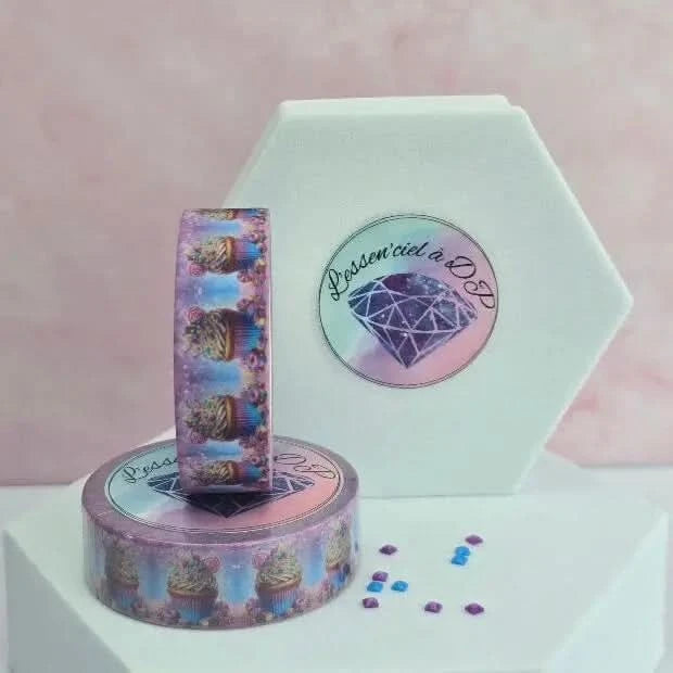 Washi Tape Cupcake - Dimension: 5 mètres x 15 mm de largeur - Art Thérapie - Broderie à Diamant - Diamond Painting