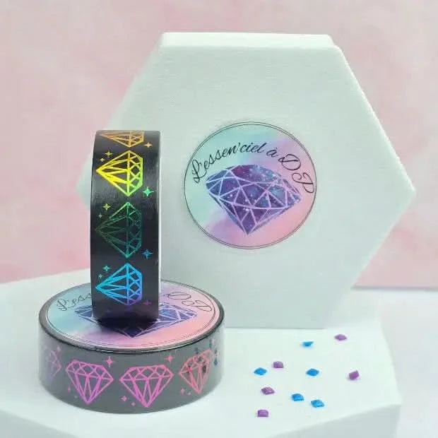 Washi Tape Diamants Multicolore - Dimension: 10 mètres x 15 mm de largeur - Art Thérapie - Broderie à Diamant - Diamond Painting